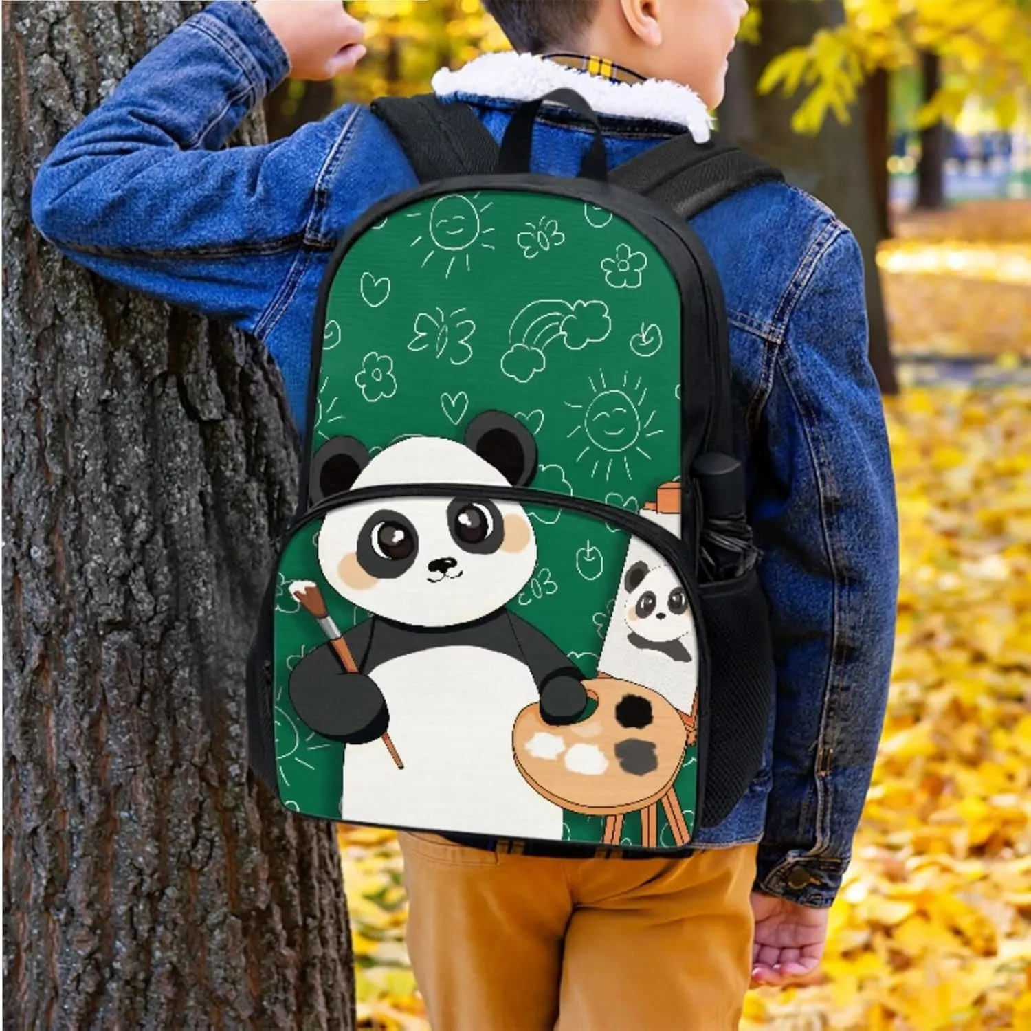 Suobstales Panda Floral Pattern 3Pcs School Backpack Set for Boys Girls Teen Shoulder Bag   Lunch Box   Pencil Case Schoolbags Book Bag Travel Casual Daypack