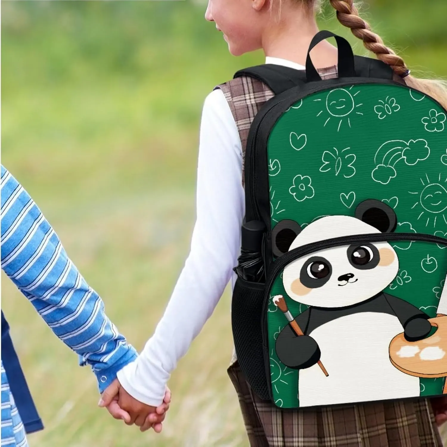 Suobstales Panda Floral Pattern 3Pcs School Backpack Set for Boys Girls Teen Shoulder Bag   Lunch Box   Pencil Case Schoolbags Book Bag Travel Casual Daypack