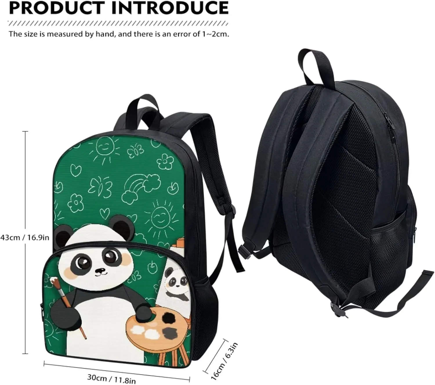 Suobstales Panda Floral Pattern 3Pcs School Backpack Set for Boys Girls Teen Shoulder Bag   Lunch Box   Pencil Case Schoolbags Book Bag Travel Casual Daypack