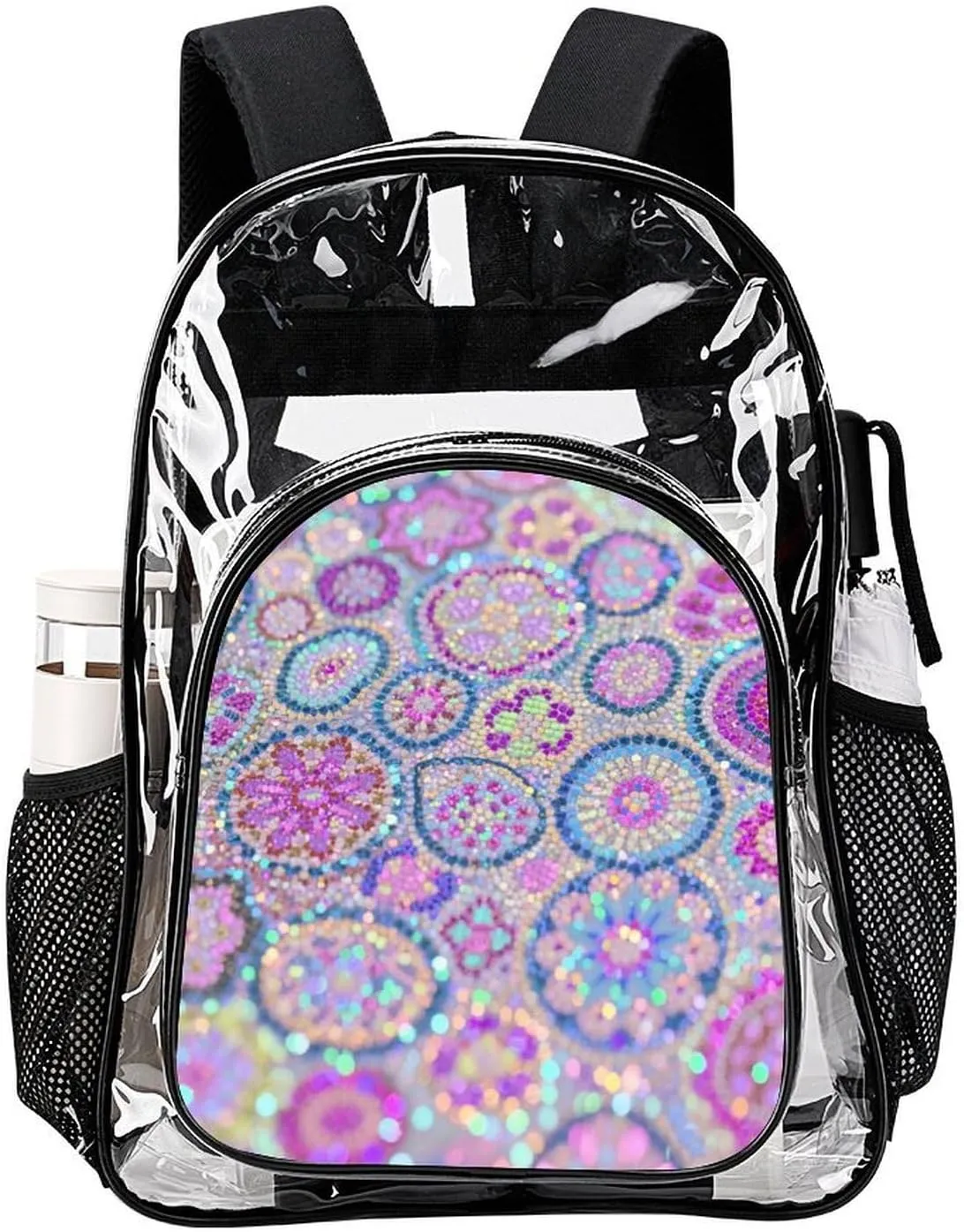 Supdreamc Casual Daypack Multipurpose Anti-Theft Large Capacity Carry On Bag - Colorful Glitter Sparkle Pattern Casual Daypack Climbing Shoulder Transparent Bag