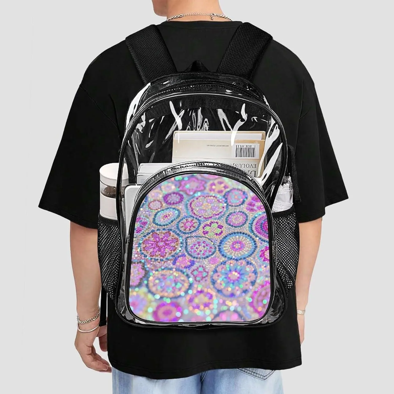 Supdreamc Casual Daypack Multipurpose Anti-Theft Large Capacity Carry On Bag - Colorful Glitter Sparkle Pattern Casual Daypack Climbing Shoulder Transparent Bag