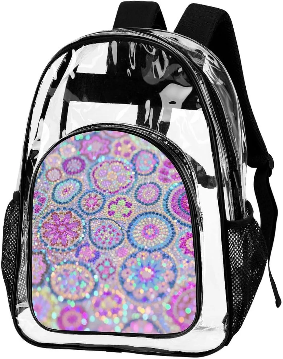 Supdreamc Casual Daypack Multipurpose Anti-Theft Large Capacity Carry On Bag - Colorful Glitter Sparkle Pattern Casual Daypack Climbing Shoulder Transparent Bag