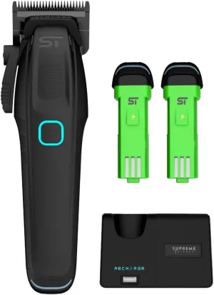 Supreme Trimmer Recharge Clipper - Professional Hair Clipper with 2 Removable Batteries, Brushless Motor, Smart Charge Stand, USB-C Charge & DLC Blades Barbers | STC779