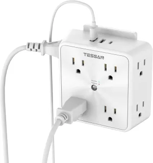 Surge Protector 8 Outlet Extender, TESSAN Multi Outlet Splitter with 3 USB Wall Charger (1 USB C Port), 3-Sided Multiple Plug Power Strip 1700J, Charging Station for Home Office Dorm Room