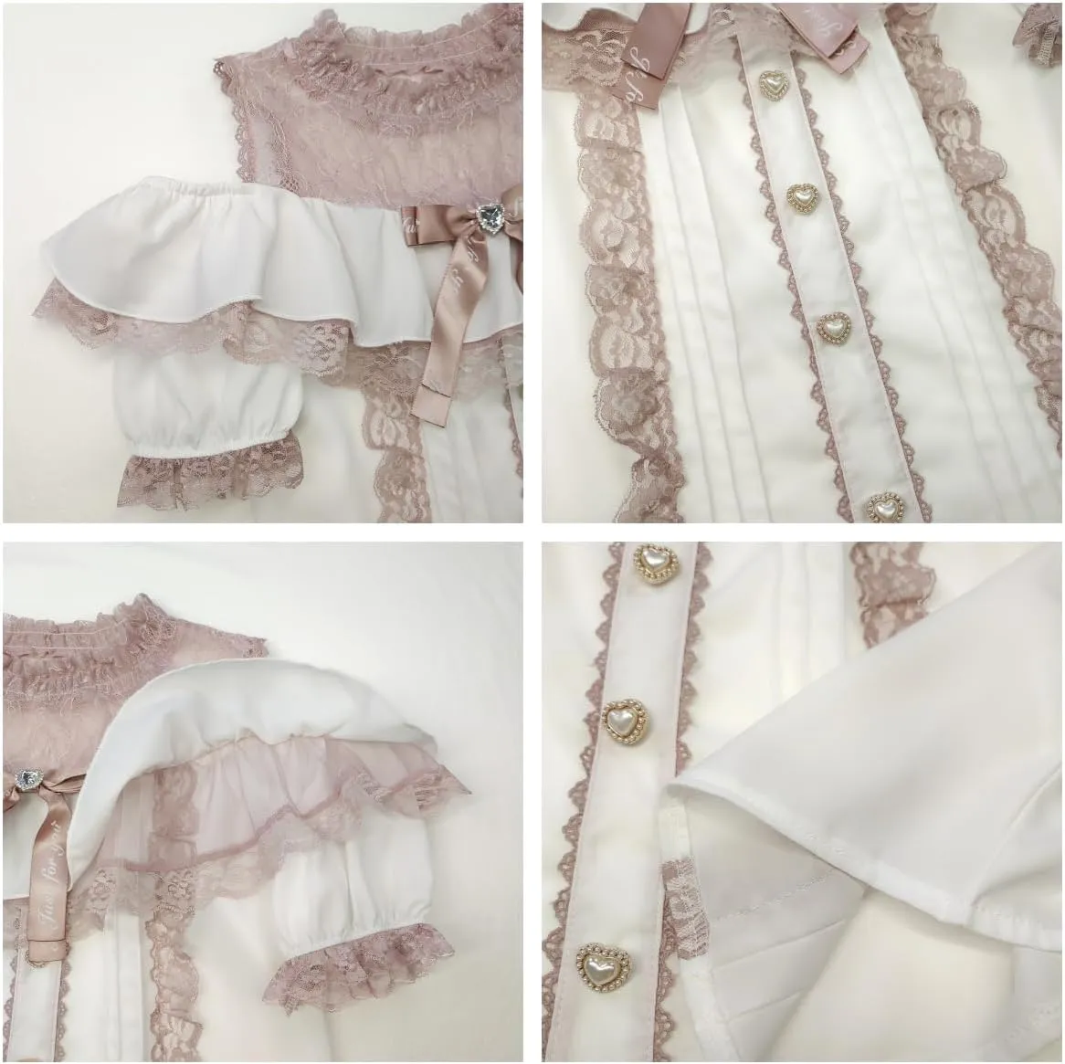 Sweet Cold Shoulder Shirt Women Lolita Lace Mesh Sheer Short Sleeve Blouse Vintage Ruffle Button Cute Tops
