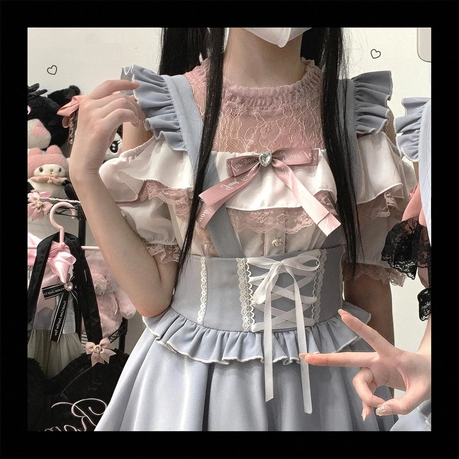 Sweet Cold Shoulder Shirt Women Lolita Lace Mesh Sheer Short Sleeve Blouse Vintage Ruffle Button Cute Tops