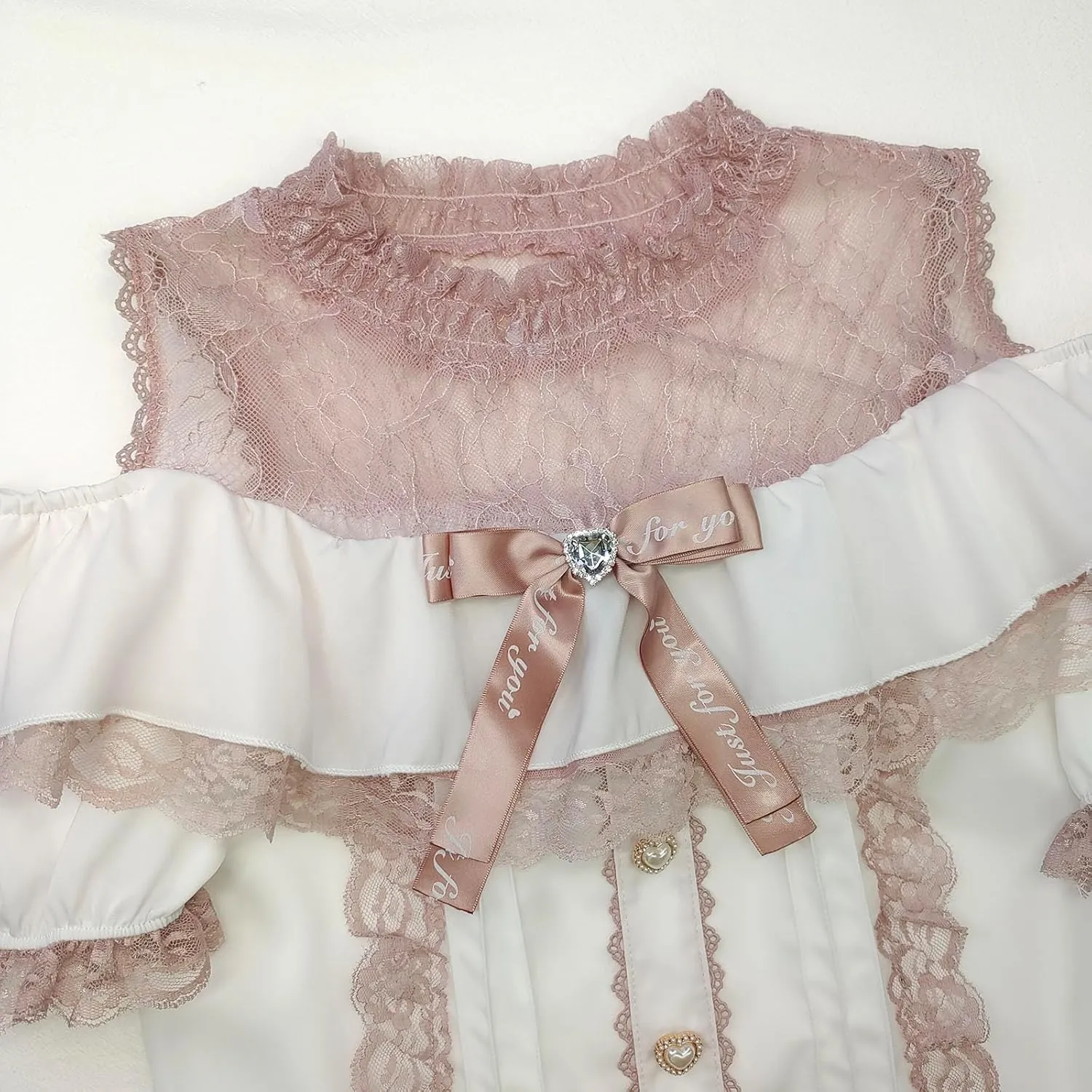 Sweet Cold Shoulder Shirt Women Lolita Lace Mesh Sheer Short Sleeve Blouse Vintage Ruffle Button Cute Tops