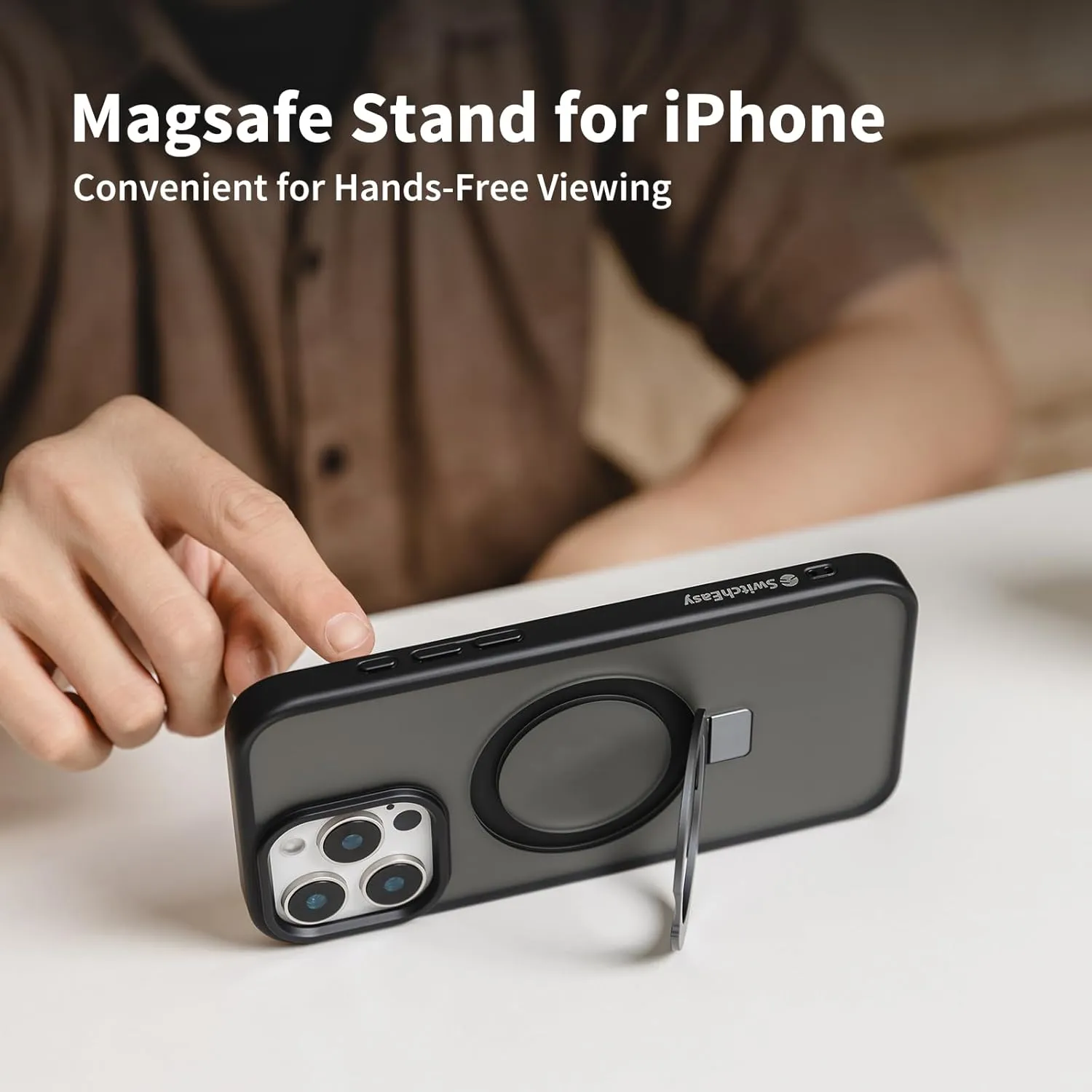 SWITCHEASY Protective Case for iPhone 16 Pro Max 6.9" with MagStand, Military-Grade Drop Protection, Kick Ring Stand, Compatible with MagSafe, Shockproof Phone Case- Ash