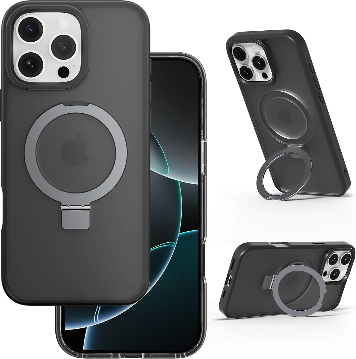 SWITCHEASY Protective Case for iPhone 16 Pro Max 6.9" with MagStand, Military-Grade Drop Protection, Kick Ring Stand, Compatible with MagSafe, Shockproof Phone Case- Ash