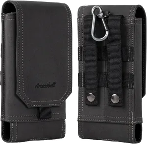 Tactical Molle Phone Cover Case, Leather Phone Holster, Heavy Duty Loop Belt Holster Pouch for iPhone 16/15/14/13/12 Pro Max, Galaxy S24 Ultra (L)