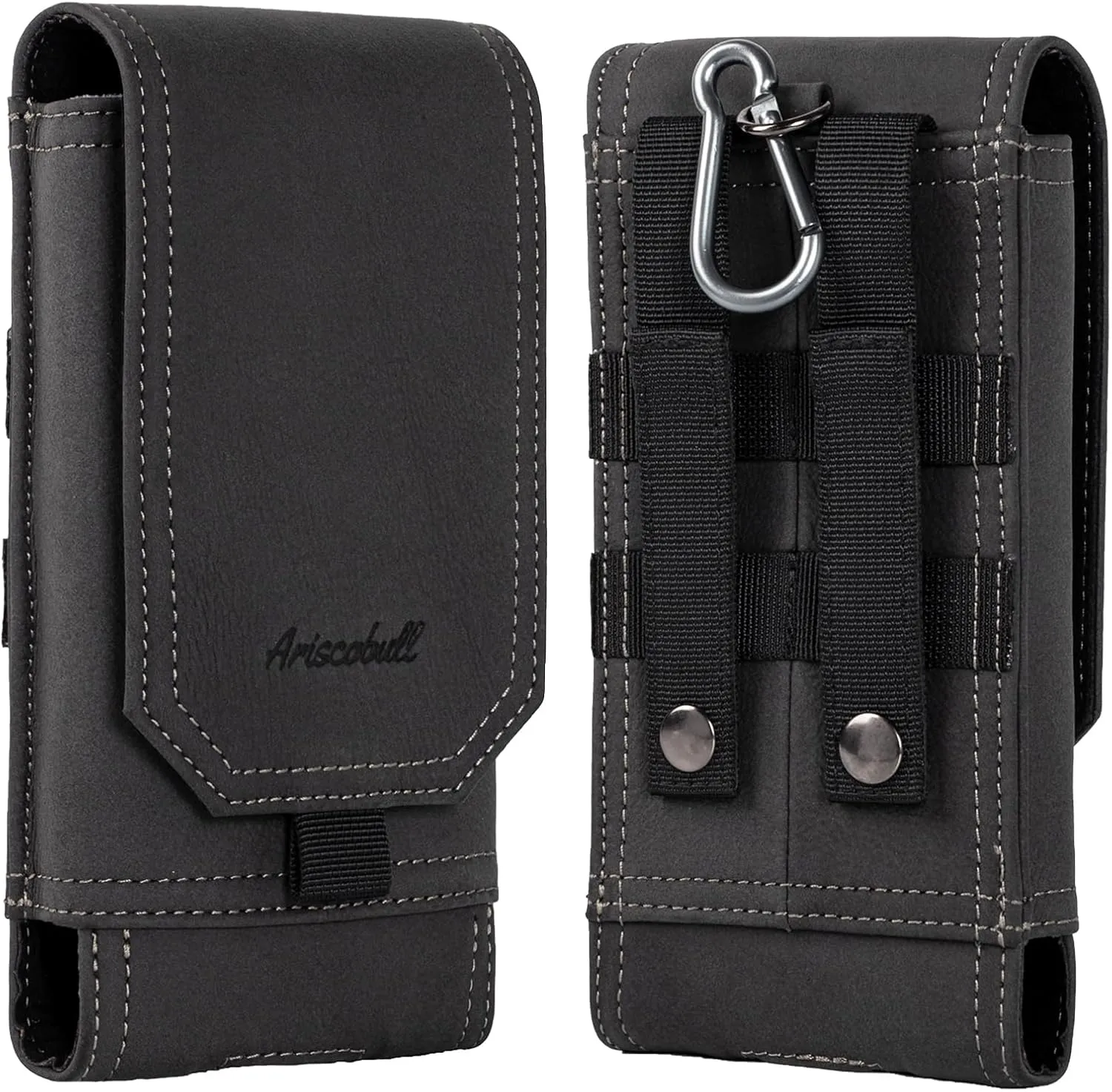 Tactical Molle Phone Cover Case, Leather Phone Holster, Heavy Duty Loop Belt Holster Pouch for iPhone 16/15/14/13/12 Pro Max, Galaxy S24 Ultra (L)