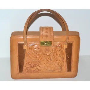 Tan Tooled Mexican Leather Ponyhair Purse