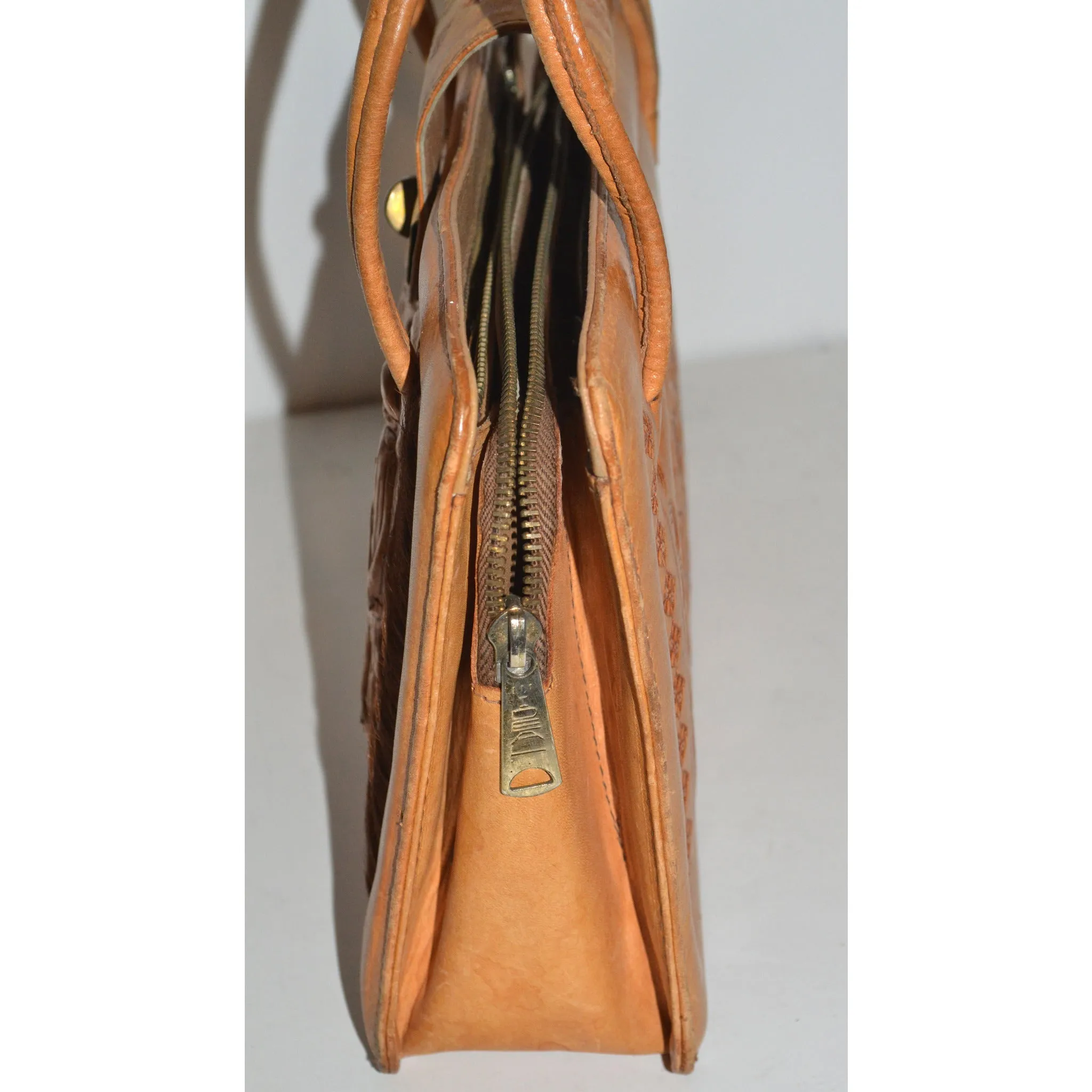 Tan Tooled Mexican Leather Ponyhair Purse