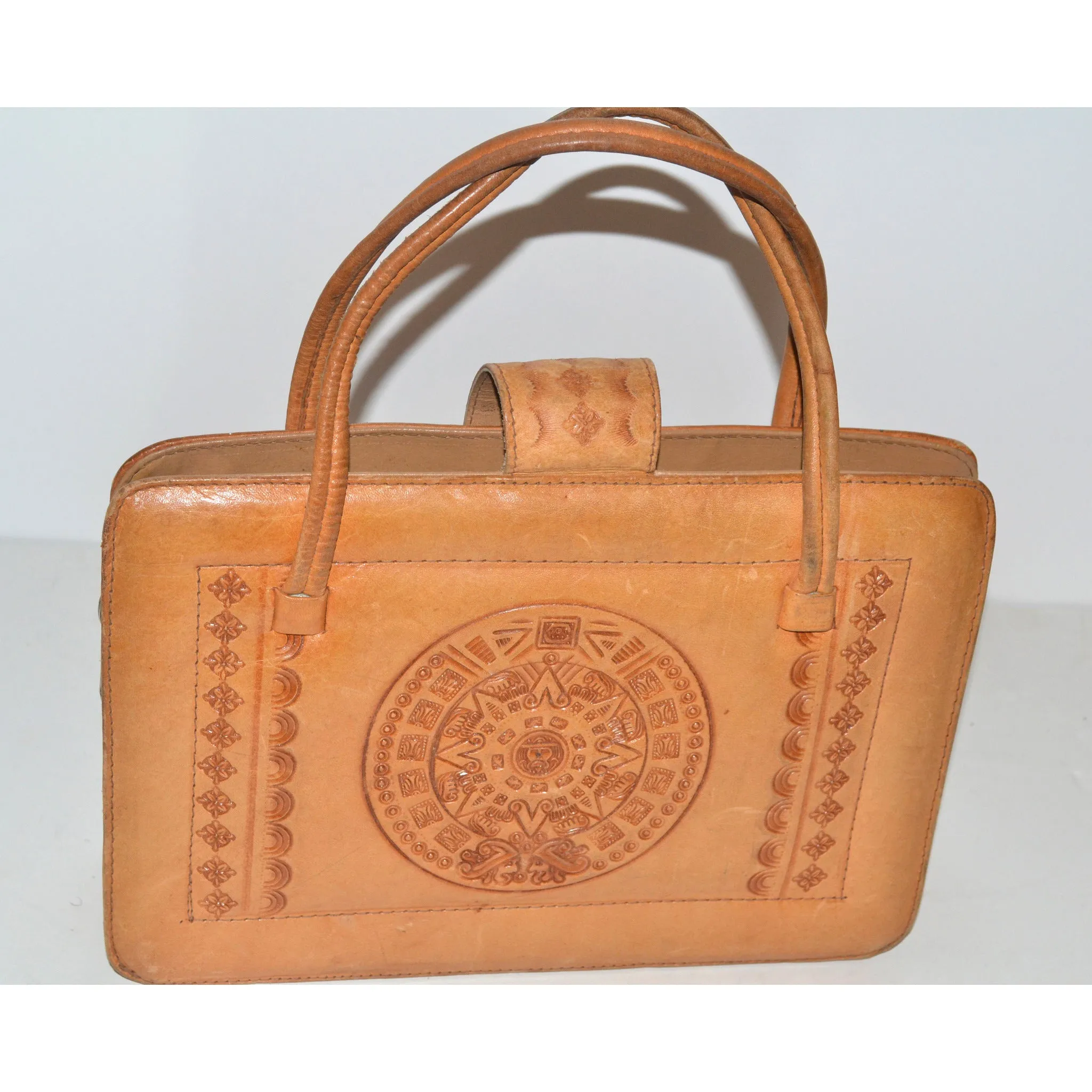 Tan Tooled Mexican Leather Ponyhair Purse