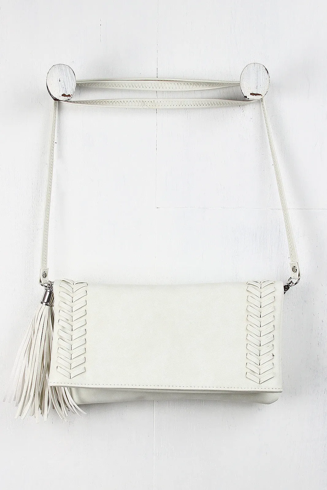 Tassel Double Stitched Crossbody Bag