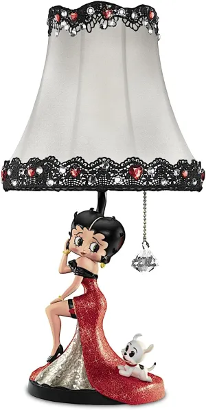 The Bradford Exchange Betty Boop Decorative Table Lamp, 18 Inches, Red Gown with Silver Mosaic Glass, Black Lace Shade