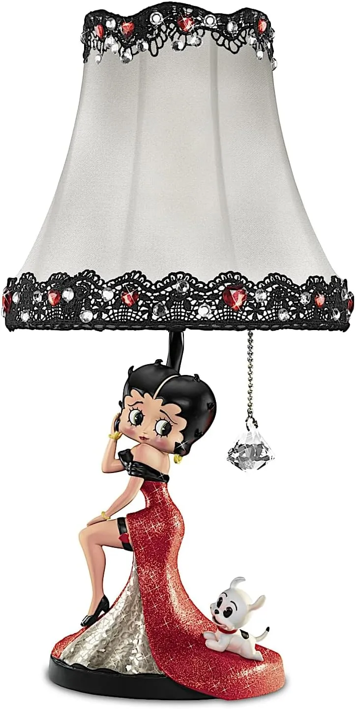 The Bradford Exchange Betty Boop Decorative Table Lamp, 18 Inches, Red Gown with Silver Mosaic Glass, Black Lace Shade