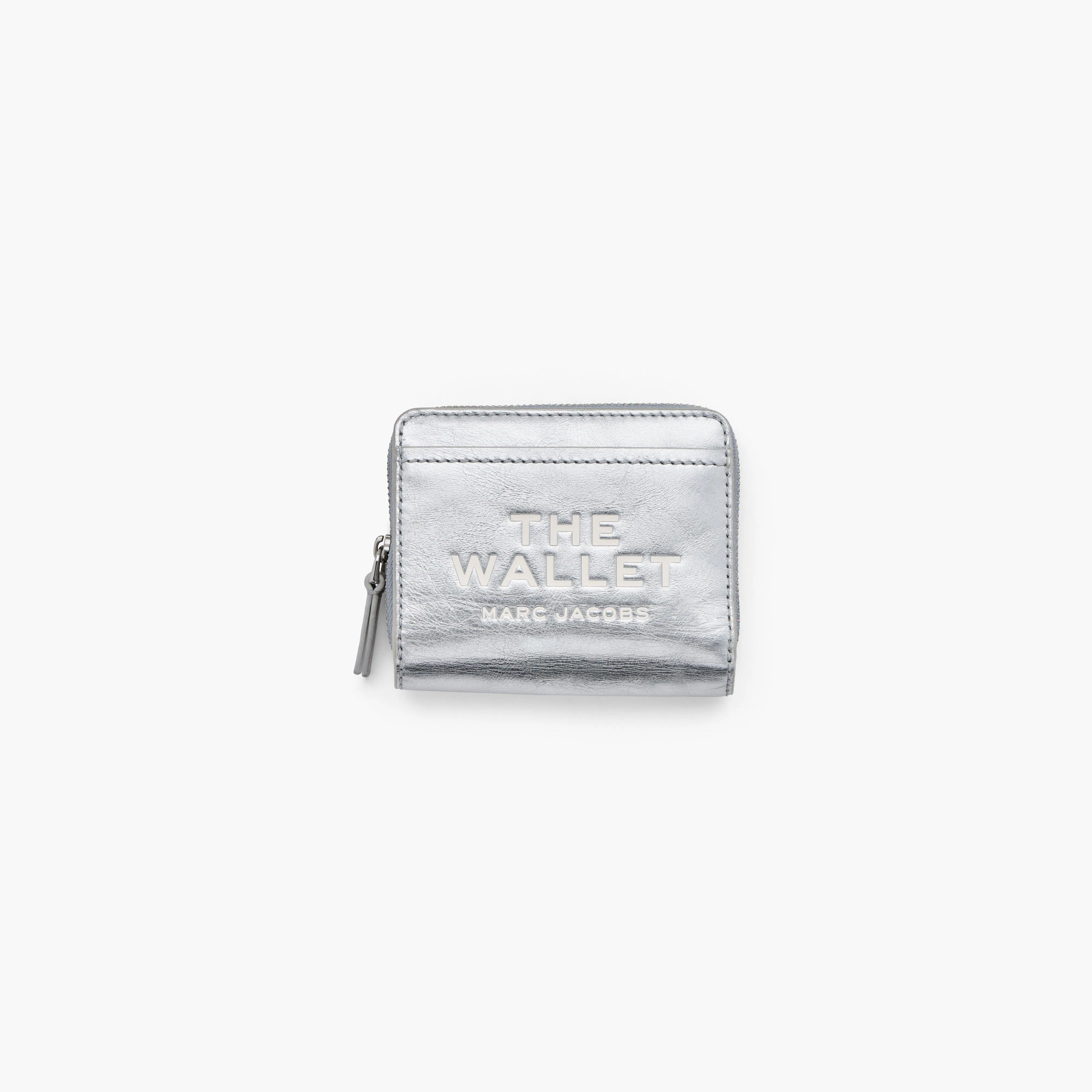 The Metallic Leather Mini Compact Wallet in Metallic Silver