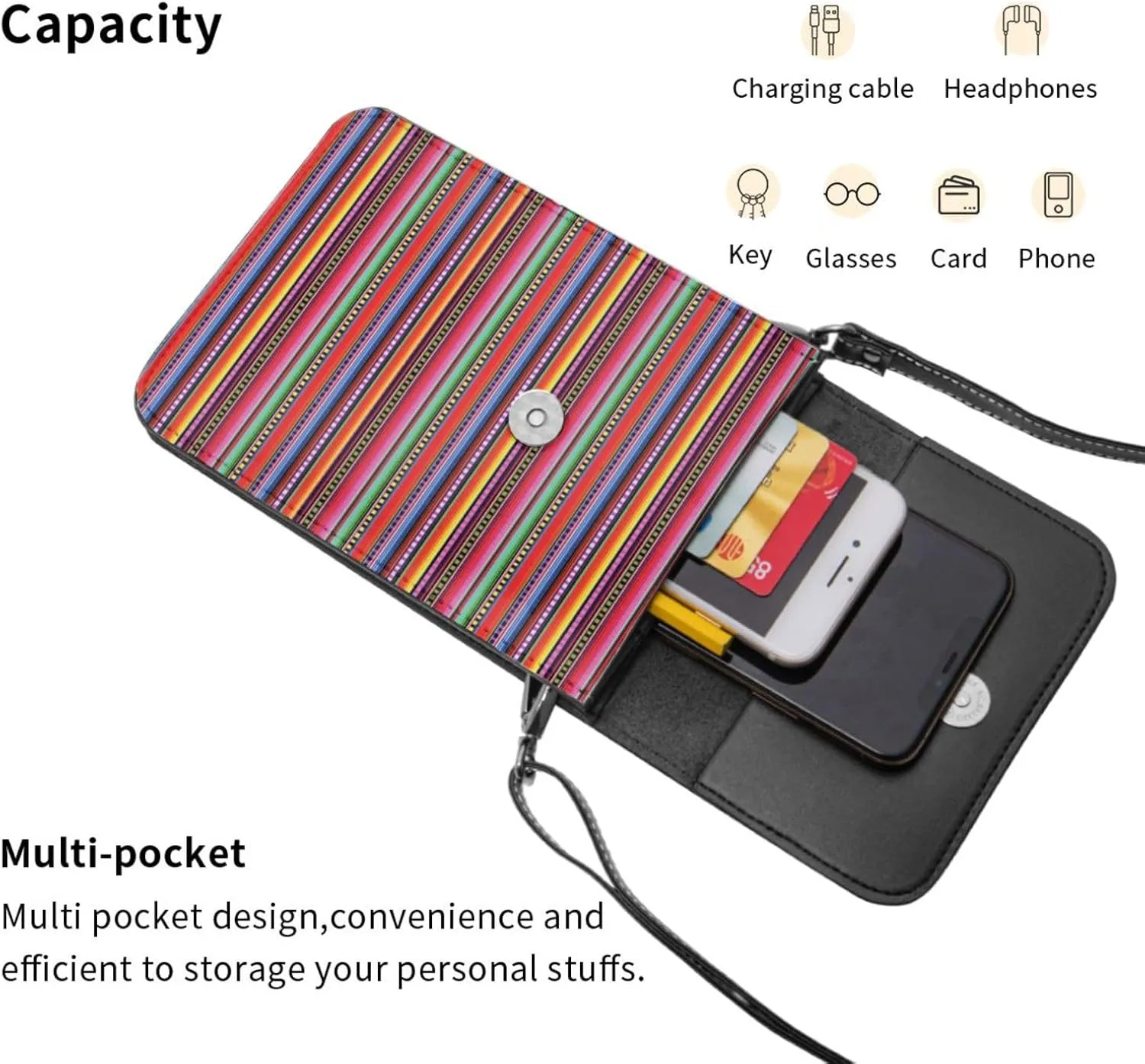 Tiger Stripes Leather Crossbody Cell Phone Purse Small Wallet Bags Adjustable Phone Bag for Women