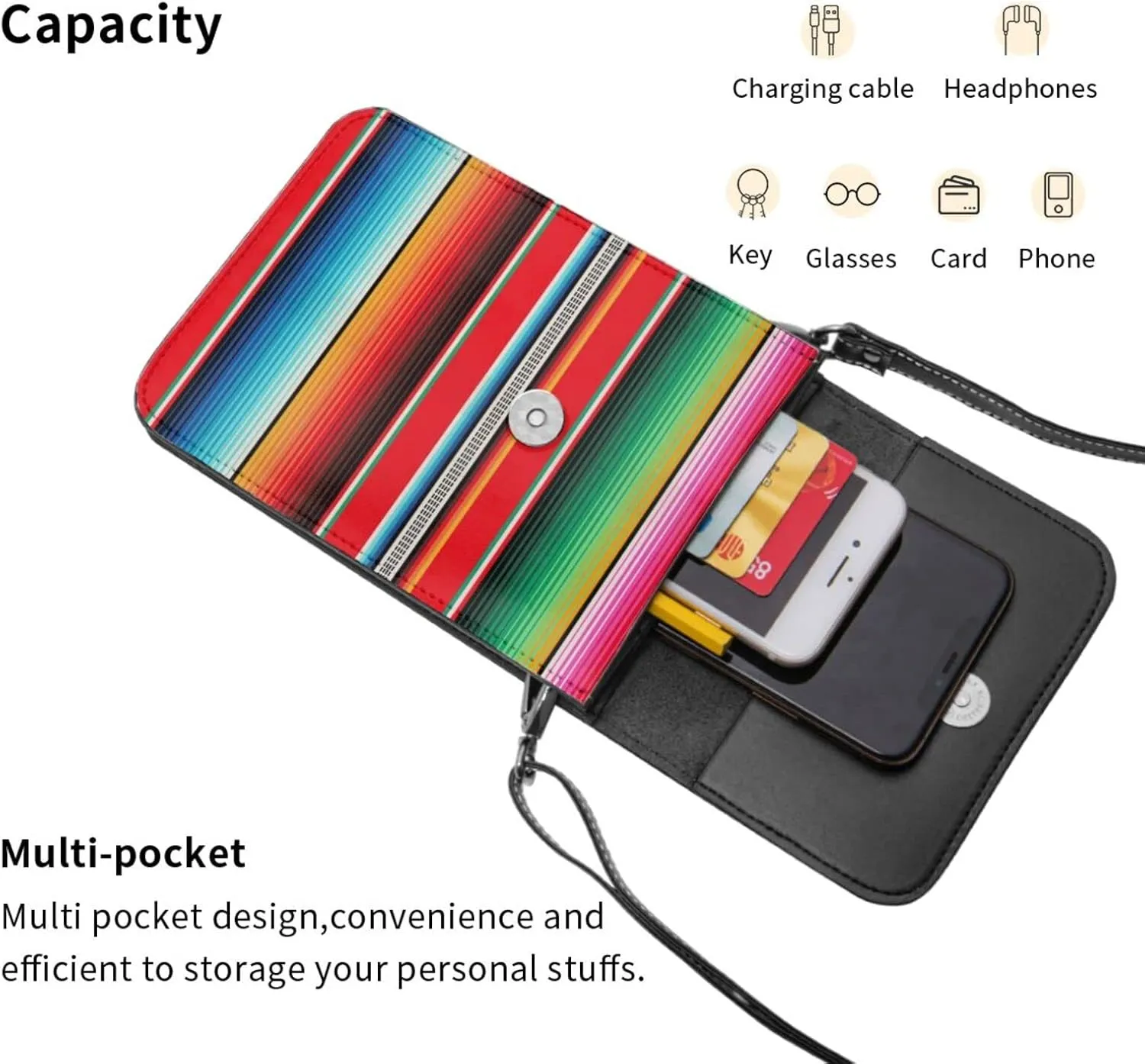 Tiger Stripes Leather Crossbody Cell Phone Purse Small Wallet Bags Adjustable Phone Bag for Women