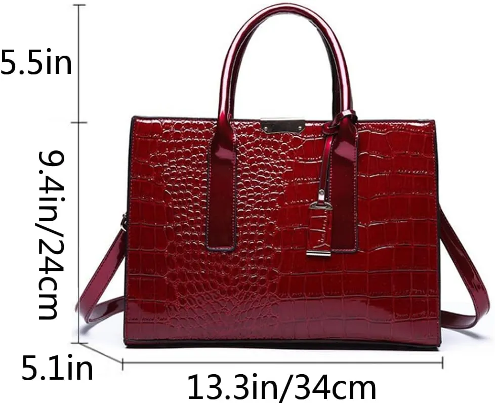 Top-handle Handbags Purse Women Crocodile Pattern Satchel Pu Leather Shoulder Bag Tote