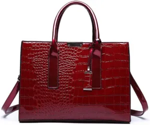 Top-handle Handbags Purse Women Crocodile Pattern Satchel Pu Leather Shoulder Bag Tote