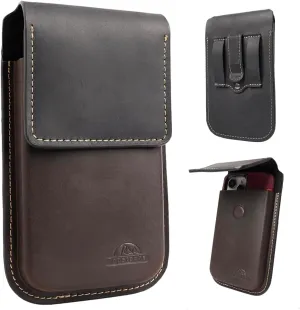Topstache Leather Phone Holster with Belt Clip,Flip Cell Phone Pouch for iPhone 14/13 Pro Max,S23 Plus Belt Clip Phone Case,Universal Smartphone Sheath,XL,Mixbrown