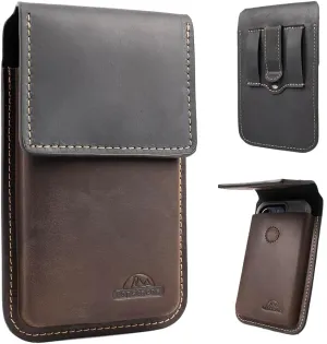 Topstache Leather Phone Holster with Belt Clip,Flip Cell Phone Pouch for iPhone 14/13 Pro,S23,S22,Note 10 Belt Clip Phone Case,Universal Smartphone Sheath,L,Mixbrown