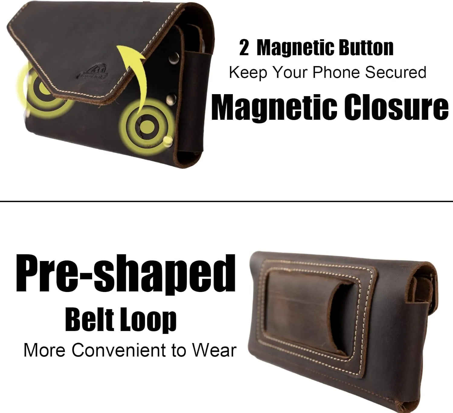 Topstache [Leather] [Phone] Holster with Belt Loop, Magnetic Closure Cell [Phone] Pouch Card Holder Wallet, Handmade Holder for i[Phone] 13 Pro Max,(Fits [Phone] with Otterbox Case on),Darkbrown