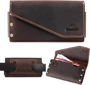 Topstache [Leather] [Phone] Holster with Belt Loop, Magnetic Closure Cell [Phone] Pouch Card Holder Wallet, Handmade Holder for i[Phone] 13 Pro Max,(Fits [Phone] with Otterbox Case on),Darkbrown