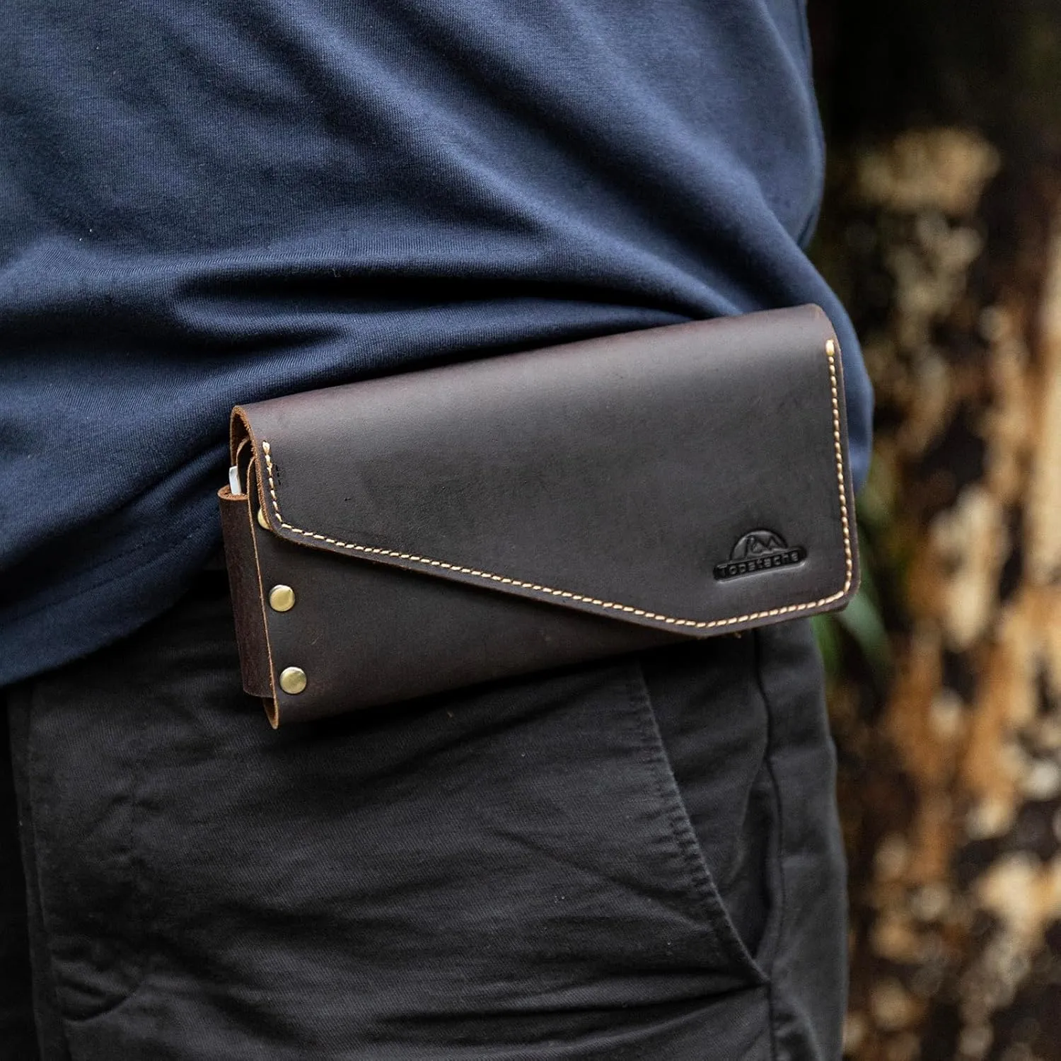 Topstache [Leather] [Phone] Holster with Belt Loop, Magnetic Closure Cell [Phone] Pouch Card Holder Wallet, Handmade Holder for i[Phone] 13 Pro Max,(Fits [Phone] with Otterbox Case on),Darkbrown