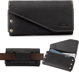 Topstache Leather Phone Holster with Belt Loop, Magnetic Closure Cell Pouch, Handmade Leather Holder for iPhone 14 Pro Max (Fits with Otterbox Case), XL, Black