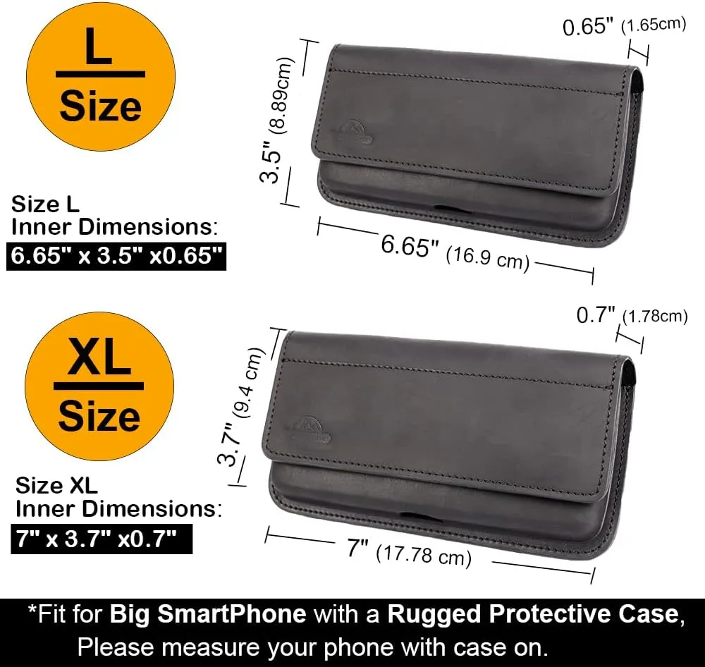 Topstache X-Large Leather Phone Holster, Flip Cell Phone Case with Belt Clip for S23 Ultra, S23 Plus, iPhone 14 Pro Max, Universal Smartphone Leather Sheath with Protective Case