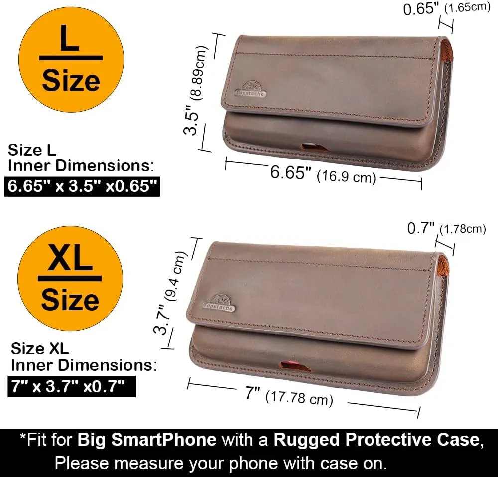 Topstache X-Large Leather Phone Holster,Flip Cell Phone Case with Belt Clip for S23 Ultra S23 Plus,Leather Case for iPhone 14 Pro Max,Universal Smartphone Leather Sheath for Phone with Protective Case
