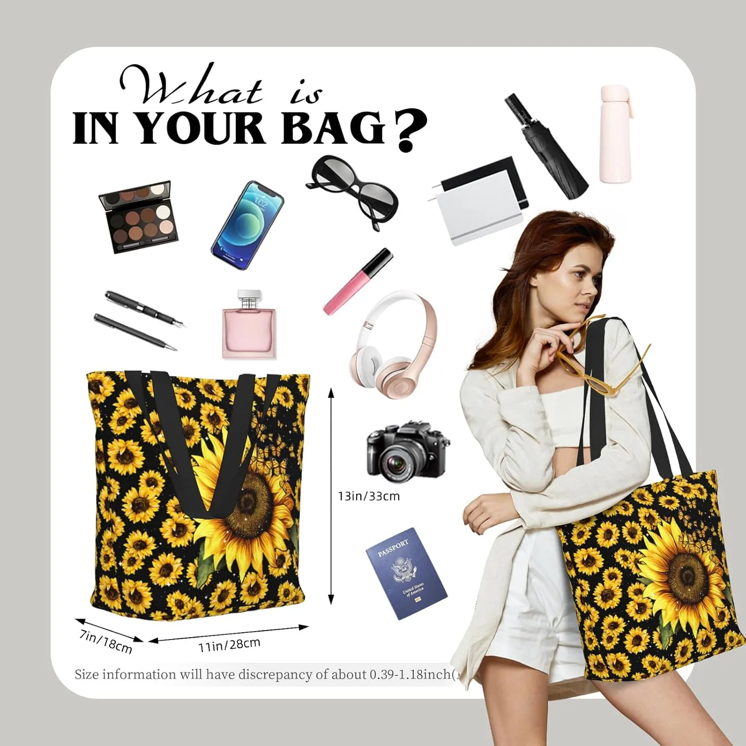 Tote Bag for Women Large Shoulder Bag with Zipper Pockets Stylish Print Handbags for Work Travel Shopping