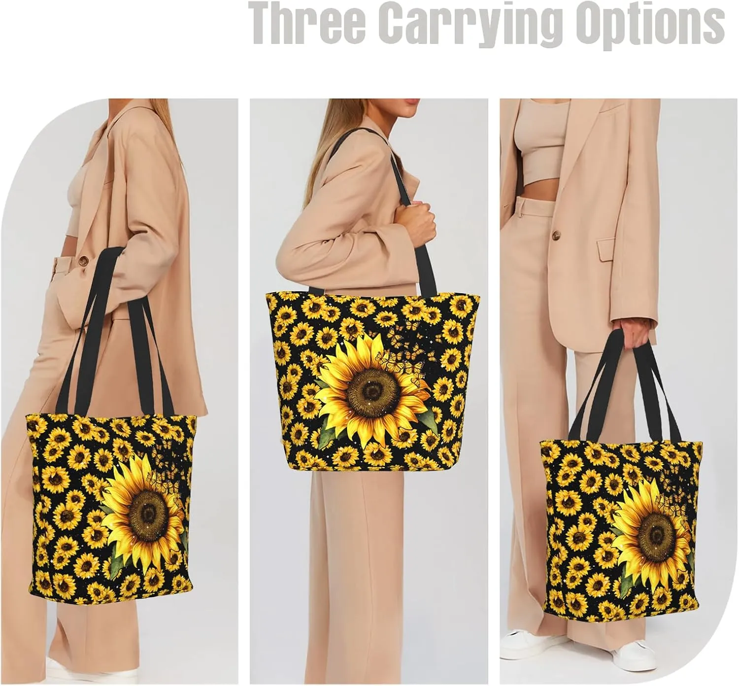Tote Bag for Women Large Shoulder Bag with Zipper Pockets Stylish Print Handbags for Work Travel Shopping