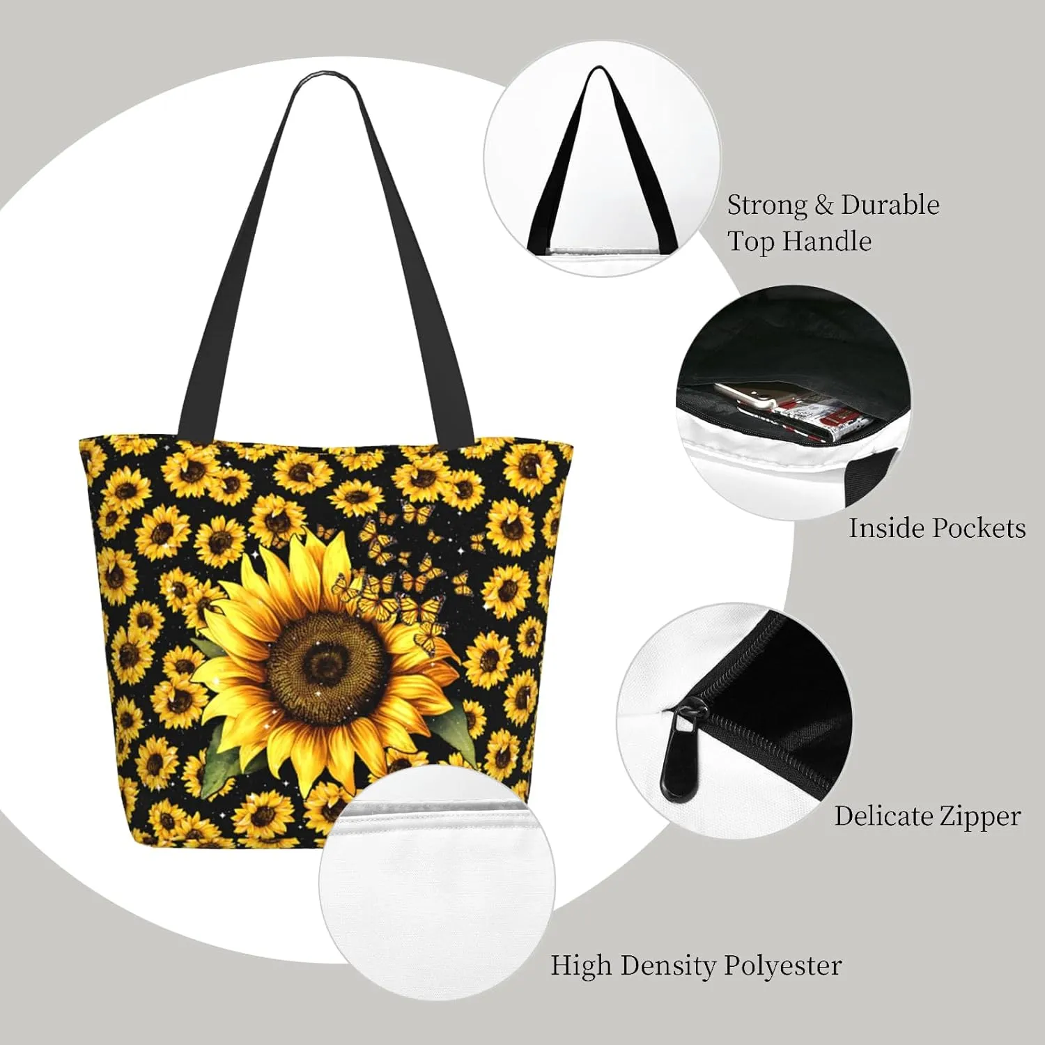 Tote Bag for Women Large Shoulder Bag with Zipper Pockets Stylish Print Handbags for Work Travel Shopping