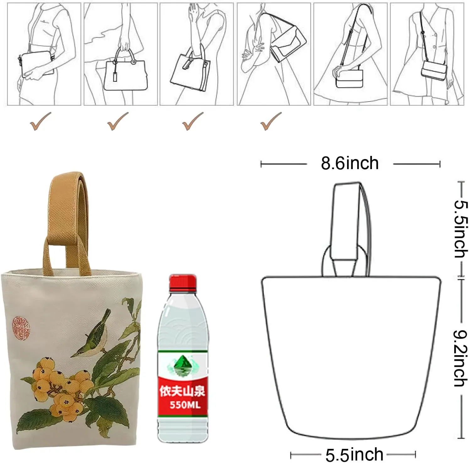 Tote Bag for Women Oxford Cloth Handbag Bucket Bag with Magnetic Snap Closure