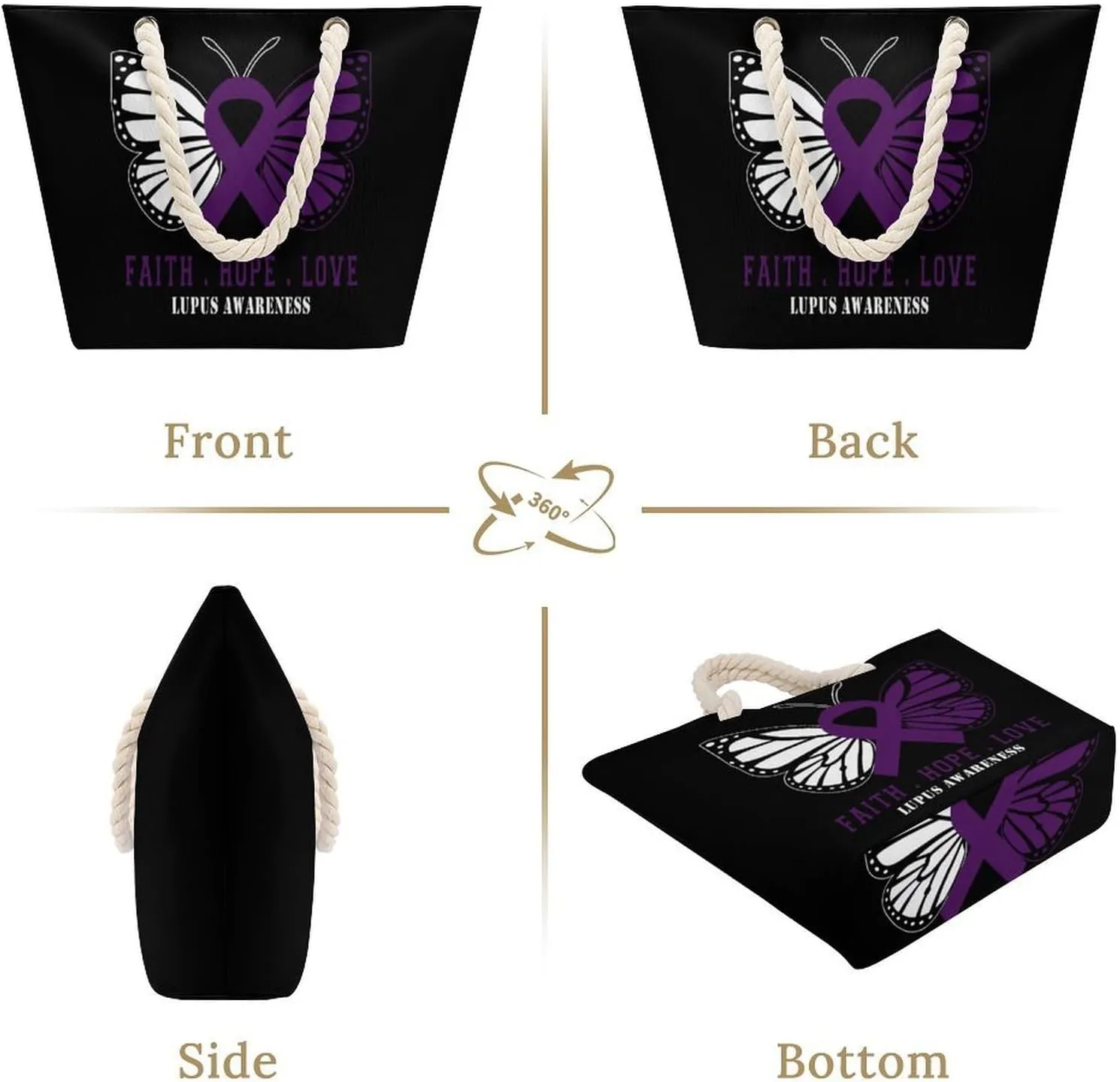 Tote Bag Large Handles Beach Bag with Zipper for Shopping Groceries Travel Outdoors Swim Pool Bag