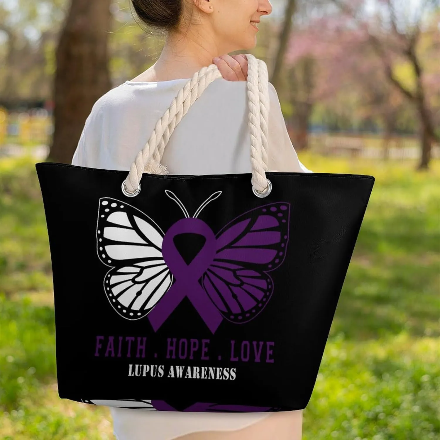 Tote Bag Large Handles Beach Bag with Zipper for Shopping Groceries Travel Outdoors Swim Pool Bag