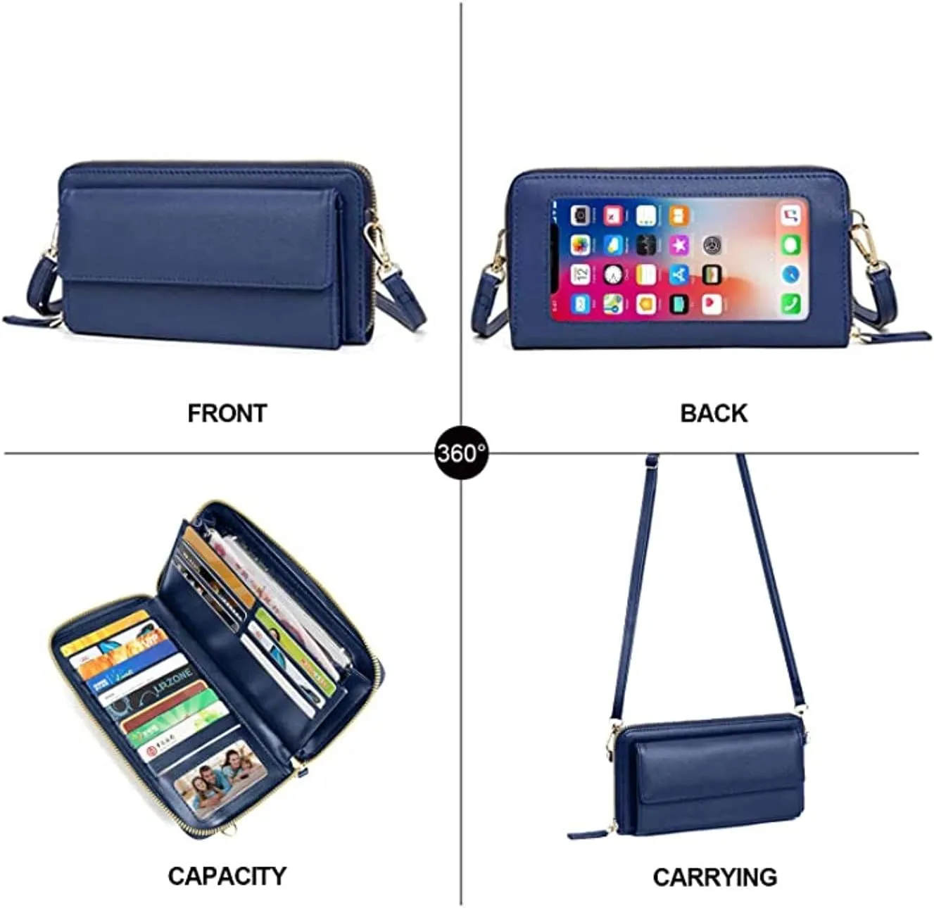 Touch Screen Phone Bag Small Crossbody Bag Shoulder Handbag, RFID Blocking Wallet for Women