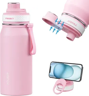 TOURIT 32oz Stainless Steel Wide Mouth Water Bottle, Double-Wall Vacuum Insulation with Spout Lid for Sports and Travel, Pink