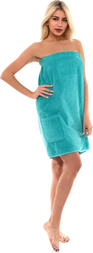 TowelSelections Womens Shower Wrap Adjustable Cotton Terry Cloth Gym Cover Up with Snaps