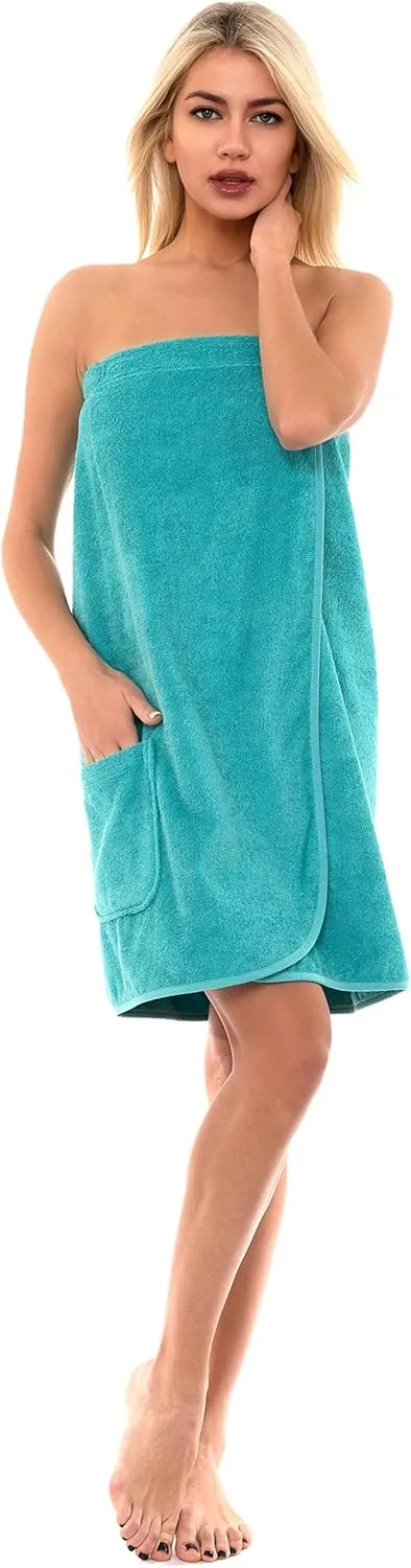 TowelSelections Womens Shower Wrap Adjustable Cotton Terry Cloth Gym Cover Up with Snaps