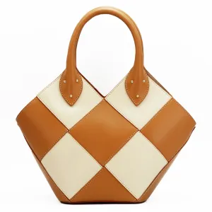 Tramontano Italian leather capri mini handbag in checkered latte print (TRAM1266)