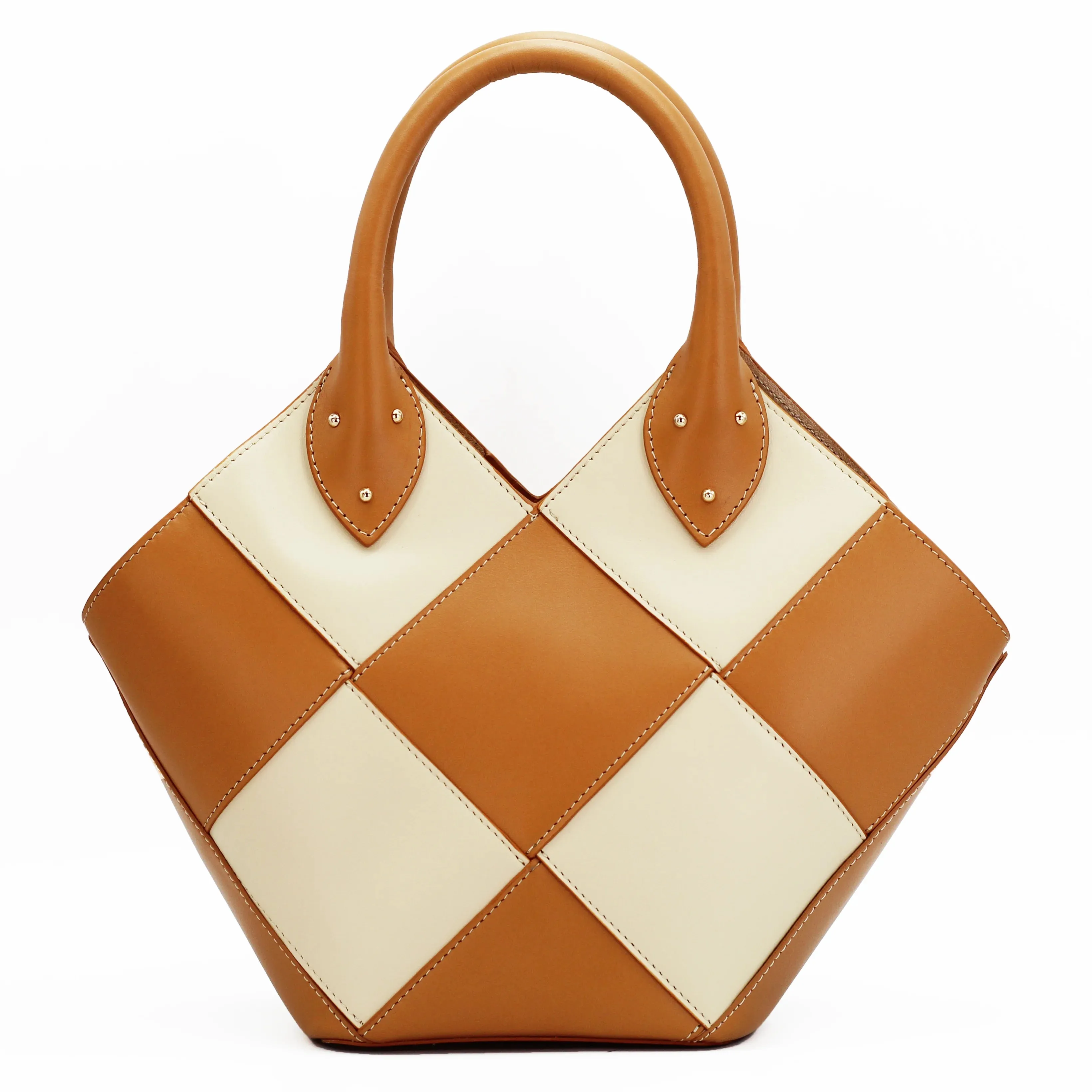 Tramontano Italian leather capri mini handbag in checkered latte print (TRAM1266)