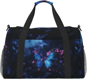 Travel Duffle Bag, Blue Butterfly Print Weekender Bag Carry On Tote Bags for Women, Cute Animal Floral Travel Essentials Sport Gym Bag for Men, Overnight Bag Luggage Bag