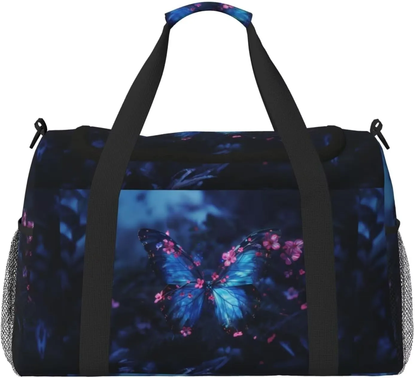 Travel Duffle Bag, Blue Butterfly Print Weekender Bag Carry On Tote Bags for Women, Cute Animal Floral Travel Essentials Sport Gym Bag for Men, Overnight Bag Luggage Bag