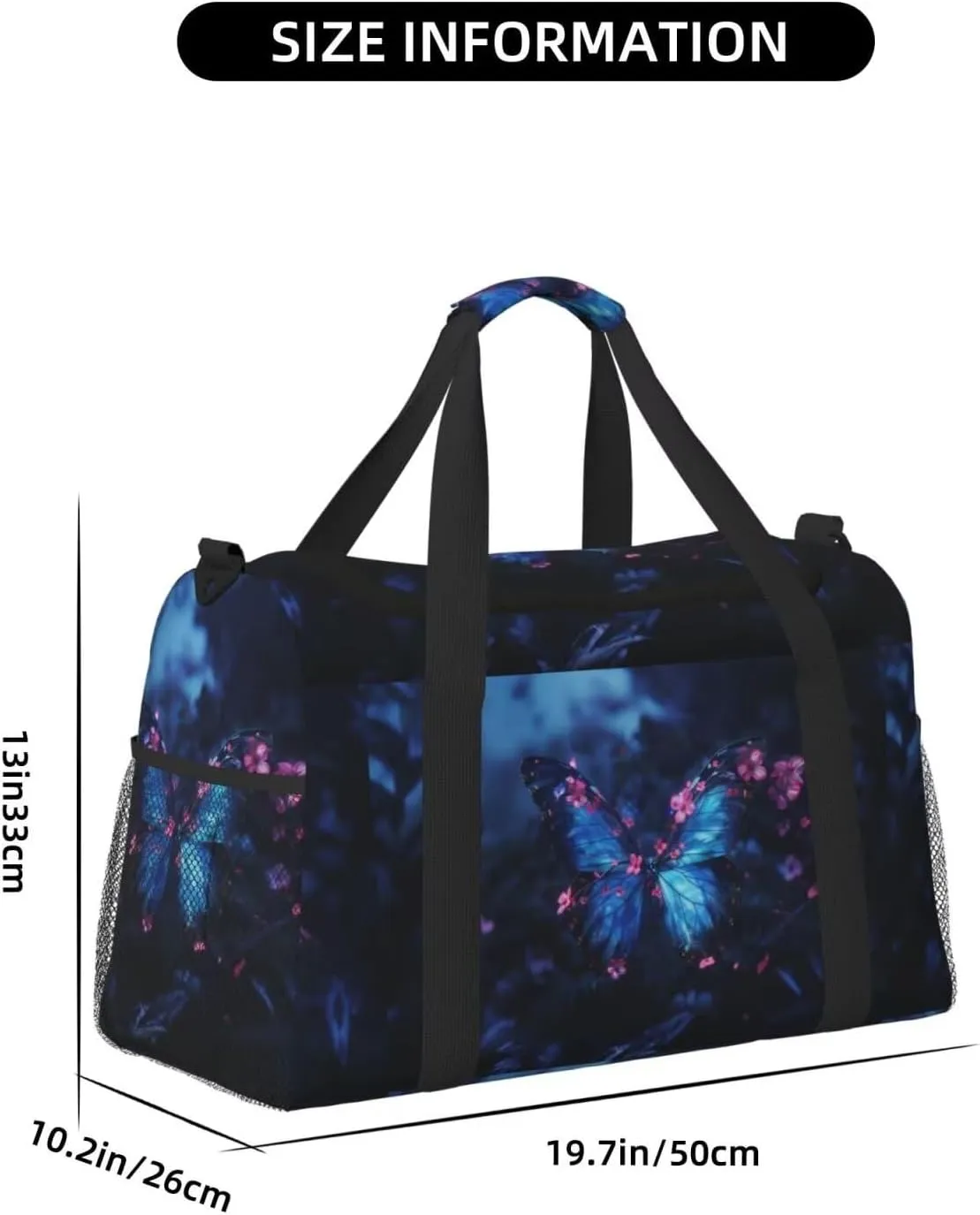 Travel Duffle Bag, Blue Butterfly Print Weekender Bag Carry On Tote Bags for Women, Cute Animal Floral Travel Essentials Sport Gym Bag for Men, Overnight Bag Luggage Bag