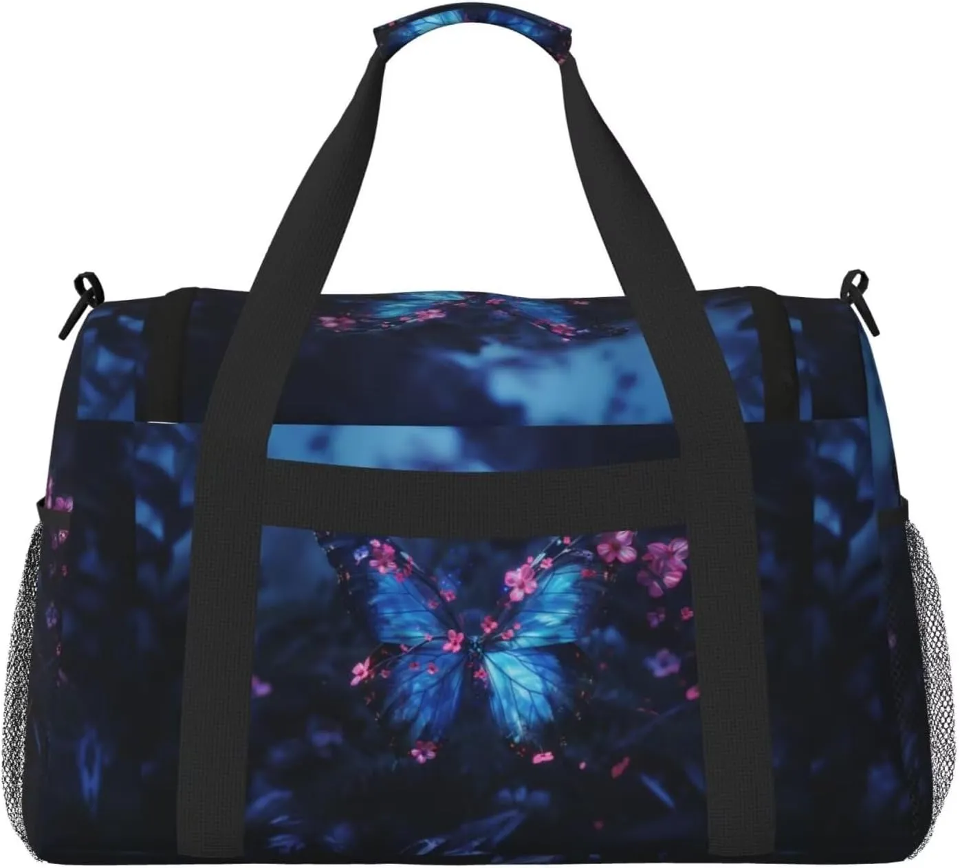 Travel Duffle Bag, Blue Butterfly Print Weekender Bag Carry On Tote Bags for Women, Cute Animal Floral Travel Essentials Sport Gym Bag for Men, Overnight Bag Luggage Bag